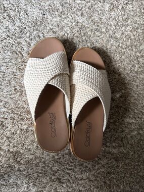 Corkys Cream Woven Crisscross Slide Sandals